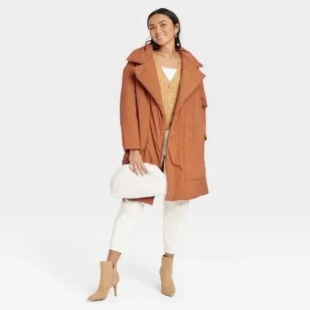 Women's Belted Wrap Puffer Jacket | A New Day | Brown | Size XL